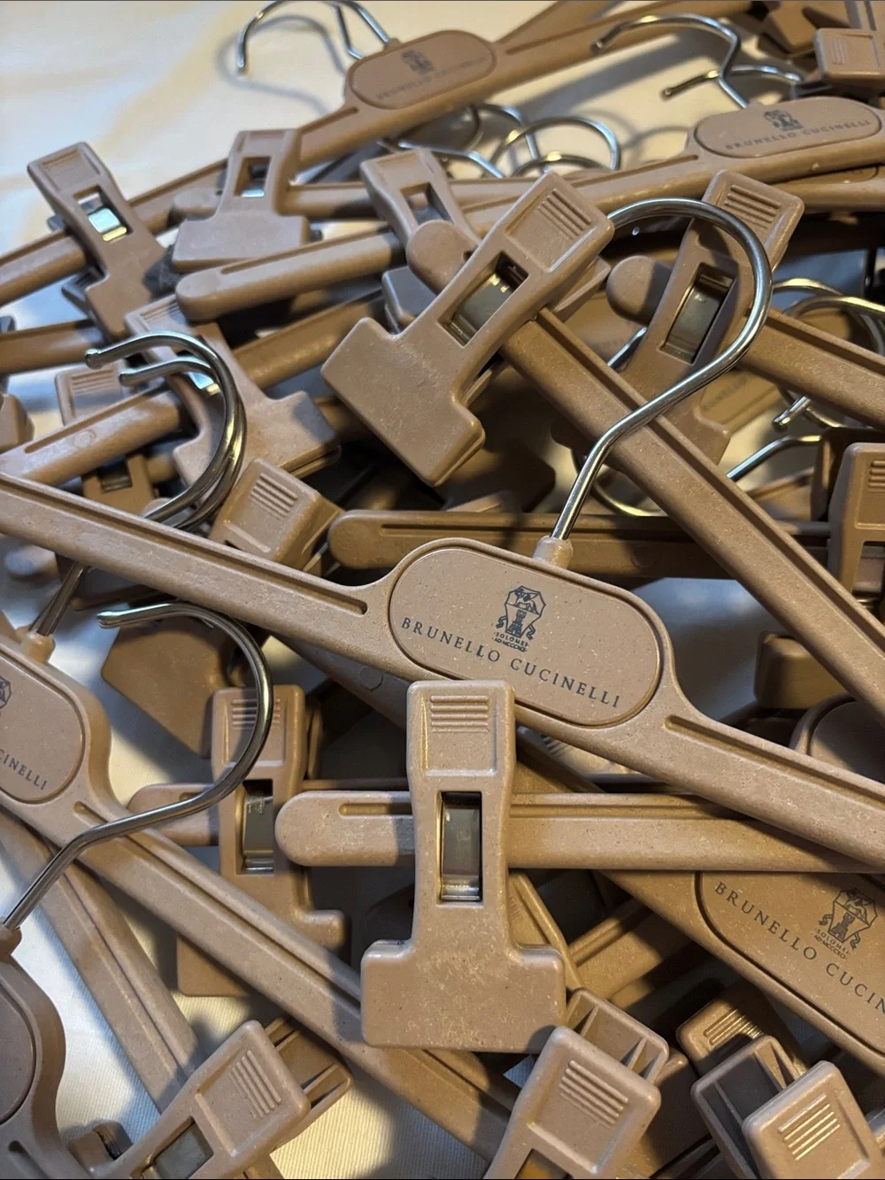 Brunello Cucinelli Tan Plastic Clip Hangers - Branded Set